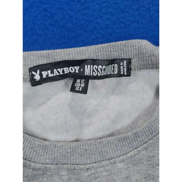 Playboy x Missguided Long Sleeve Cropped Sweater Gray Sweatshirt Women’s Size 8 - Picture 6 of 16